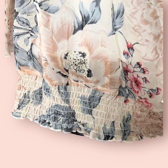 Studio Y Beaded Floral Blouse Medium Sheer Boho Top - Picture 6 of 9